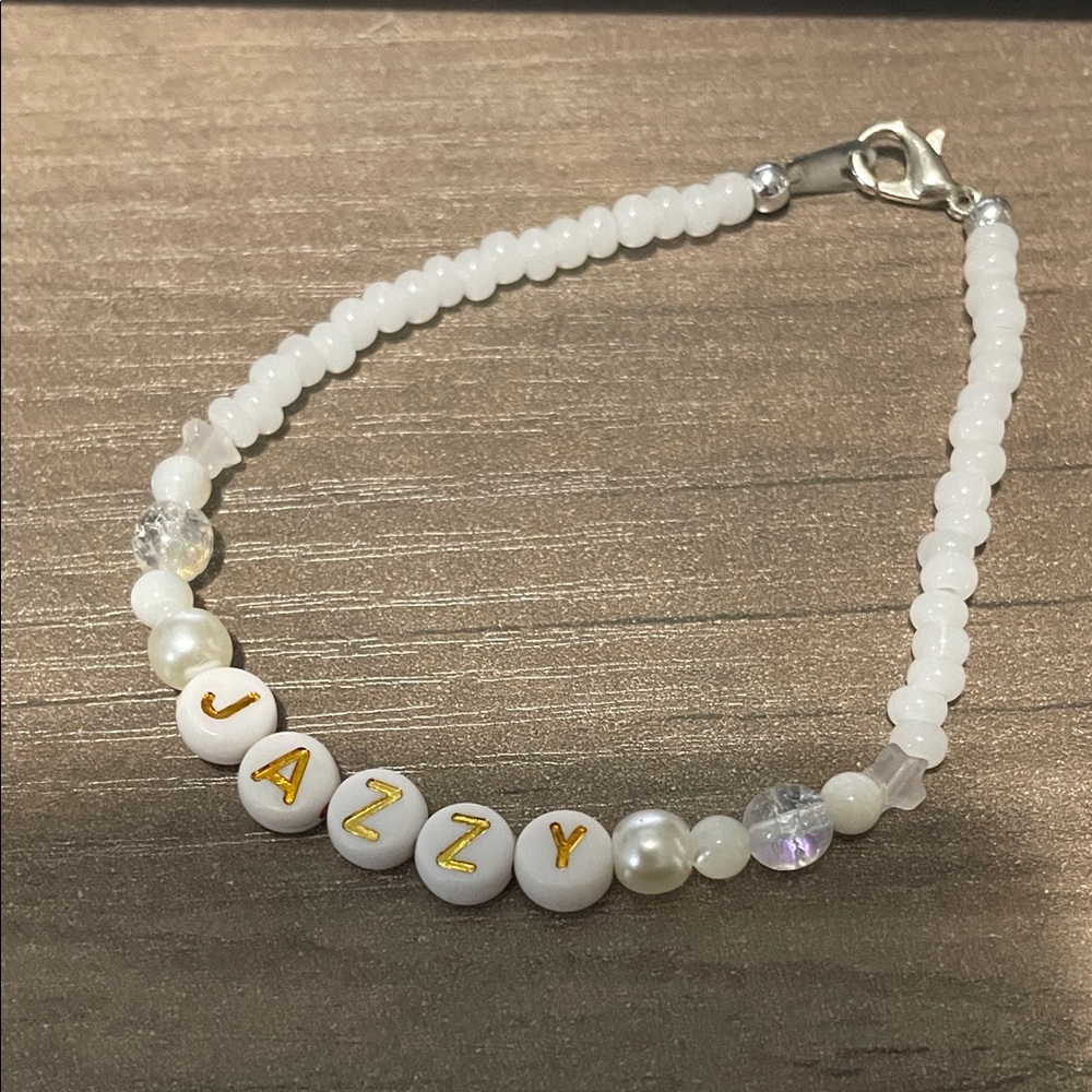 White Beaded Bracelet with Personalized Letters